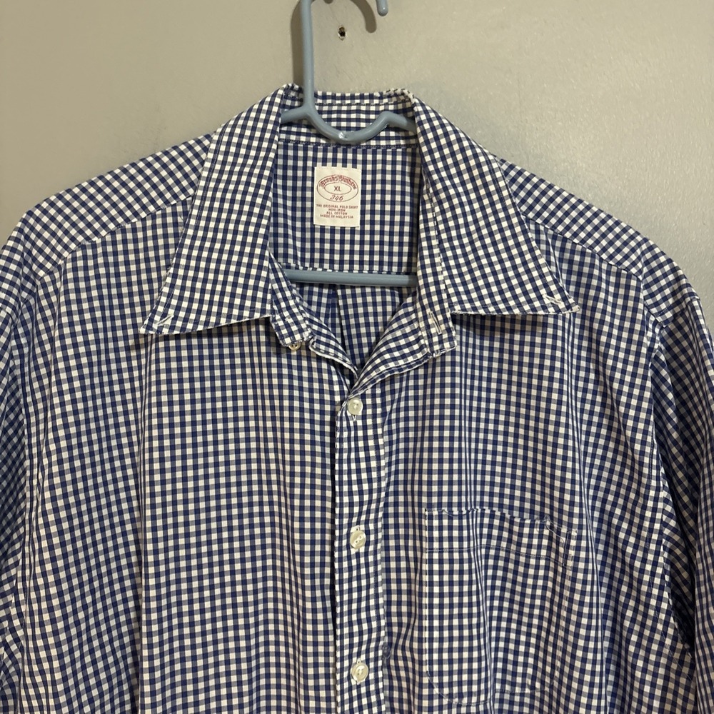 Mens Brooks Brothers Shirt Blue Gingham Plaid Check 346 Cotton XL Button Down - Picture 2 of 9